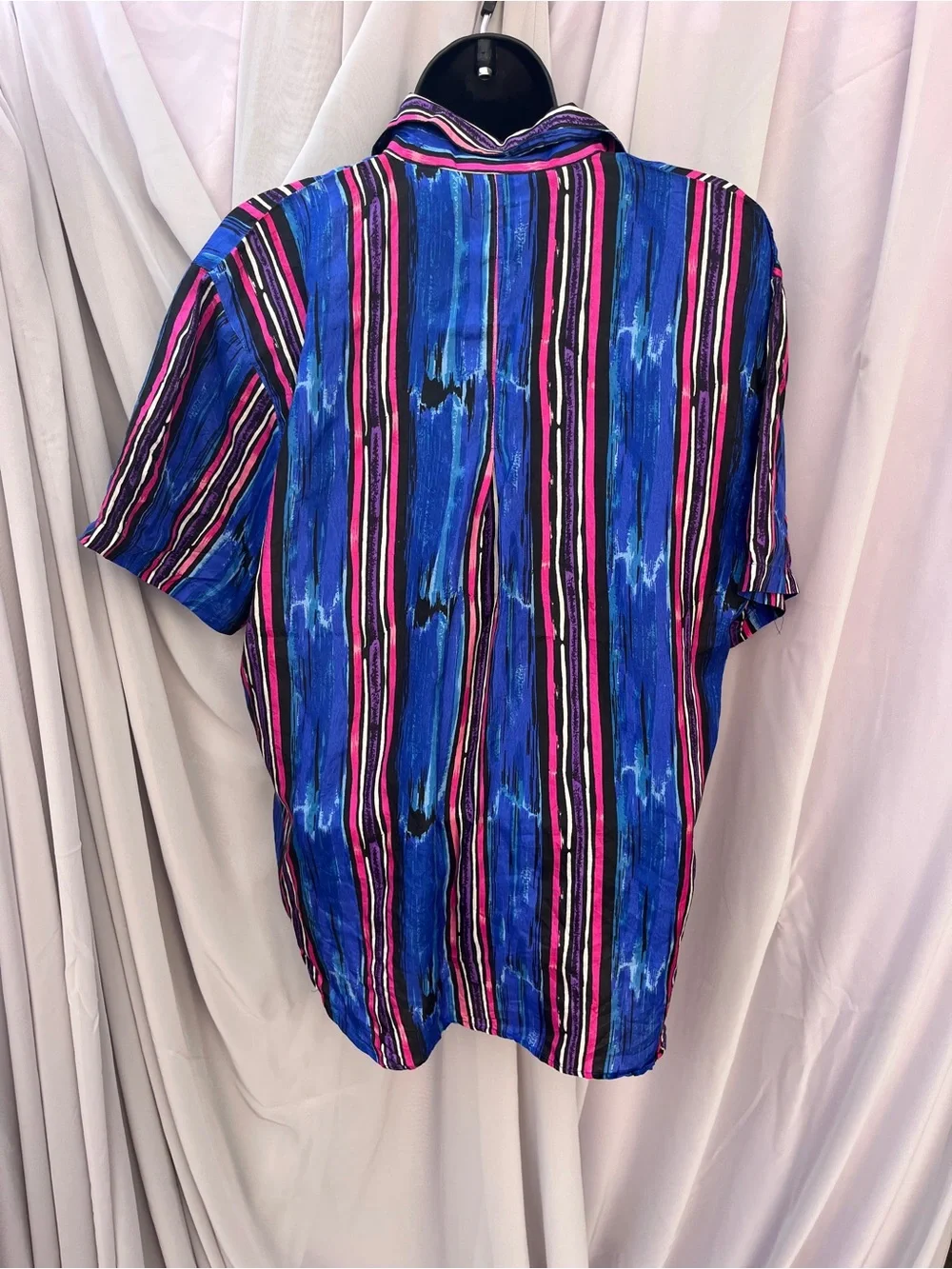 Women's Blue & Pink Silk Striped Button-Down Shirt Vintage